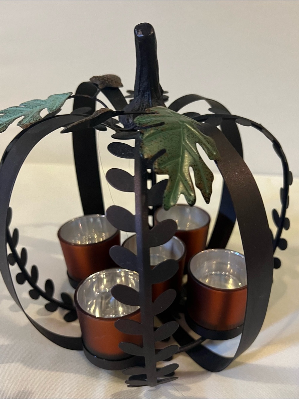 Metal Pumpkin Candle Holder, Tabletop Fall Decor